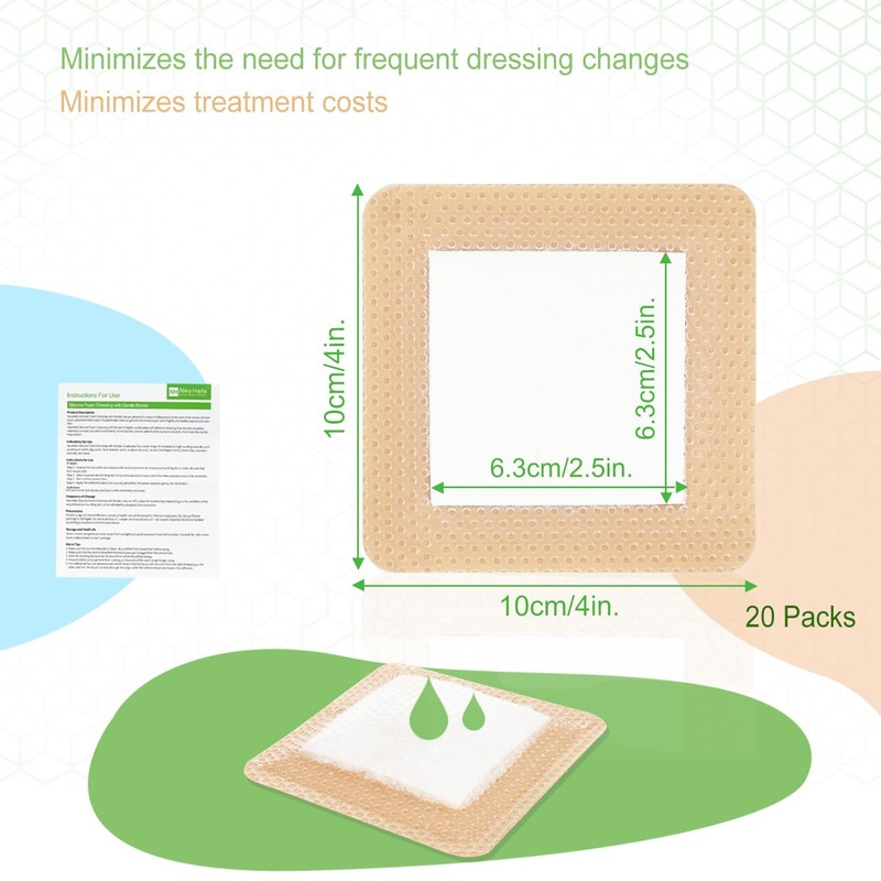 NeuHeils Silicone Super Absorbent Wound Dressing 4''x4'' 20 Packs, Self-Adhesive