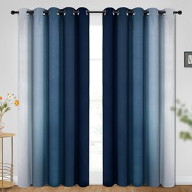 SimpleHome Ombre Room Darkening Curtains for Bedroom, Gradient Dark Blue to Grey White Light Blocking Thermal Insulated Grommet Window Curtain/Drapes for Living Room,2 Panels, 70x84 inches Length