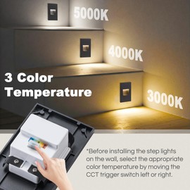 FTL Stair Lights Indoor LED Outdoor Step Lights, 12V Low Voltage 3000K/4000K/5000K Color Changing 3.5W 150LM Stairway Lighting, Waterproof Vertical Deck Step Lights Black Aluminum, 6-Pack