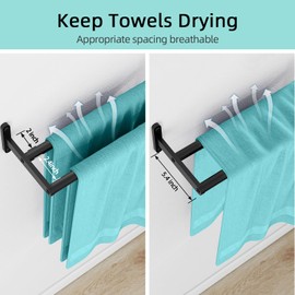 Double Towel Bars for Bathroom, Taaji 16 Inch Bath Towel Bar Wall Mounted, Bathroom Double Towel Rod, Stainless Steel Towel Rack for Bathroom, Towel Rail Hanger for Bathroom Wall, Matte Black