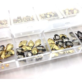 KARMELLING 1 Box 12Girds Multi Size Colorful Hotfix Rhinestones Flatback Crystal Diamond Gems 3D Glitter Nail Art Luxurious Decorations,Gold