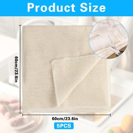 Cheese Cloths for Straining, Muslin Cloths for Cooking, Washable Unbleached Cotton Cheesecloth for Straining Cloth (60 x 60 CM - 5 PCS)