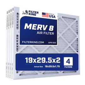 Filter King 19.5x29.5x2 Air Filter | 4-PACK | MERV 8 HVAC Pleated A/C Furnace Filters | MADE IN USA | Actual Size: 19.5 x 29.5 x 1.75"
