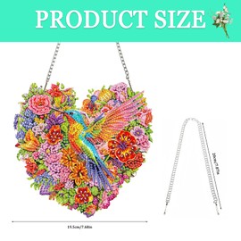 Auremi Hummingbird Hanging Diamond Painting Kits for Adults, 5D Diamond Painting Hanging Sign Animal Kits Flower Crystal Art Window Ornaments Easy Diy Crystal Pendant Gem Art for Garden Wall Decor