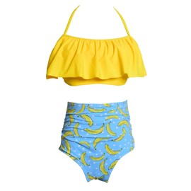 Rosiika Traje de baño de dos piezas para niñas y niños, conjunto de bikini con volantes, traje de baño Falbala, Amarillo + plátano., 7-8 Años
