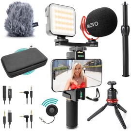 Movo Movo iVlogger-PRO Vlogging Kit for iPhone/Android - YouTube Starter Kit for Content Creators - Accessories: Phone Tripod, Phone Mount, RGB Light and VXR10 Shotgun Mic