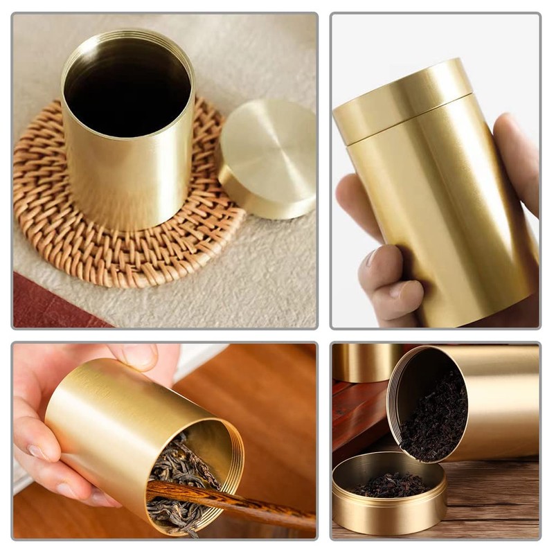 Ushinelit Brass Tea Canister, Small Portable Caddy Storage Container for