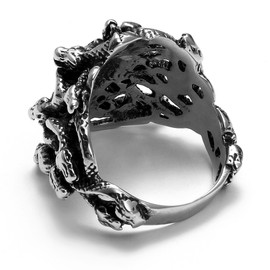 JewelryWe Cool Vintage Style Stainless Steel Greek Mythology Goddess Medusa Snake Haired Ring Band, Black Silver Colour (Size V)(with Gift Bag)
