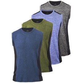 Rosyline Men's 4 Pack Workout Tank Tops Quick Dry Gym Muscle Tee Bodybuilding Fitness Sleeveless Shirts Black/Blue/Yellow/Navy S