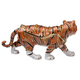 FJ FENGZHIJIE Trinket Box Hinged Tiger Figurine | Golden Crystal Enameled Wild Animal Home Decor | Gifts for Tiger Lovers, Wildlife Enthusiasts