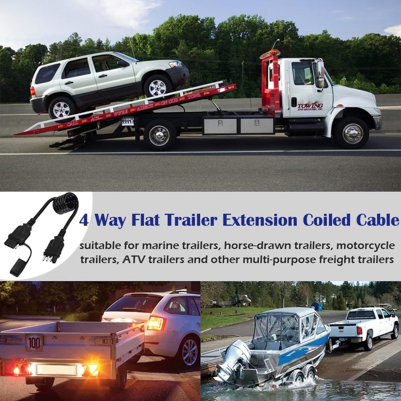 3ft/36 4 Pin Flat Trailer Extension Coiled Cable 18 Gauge
