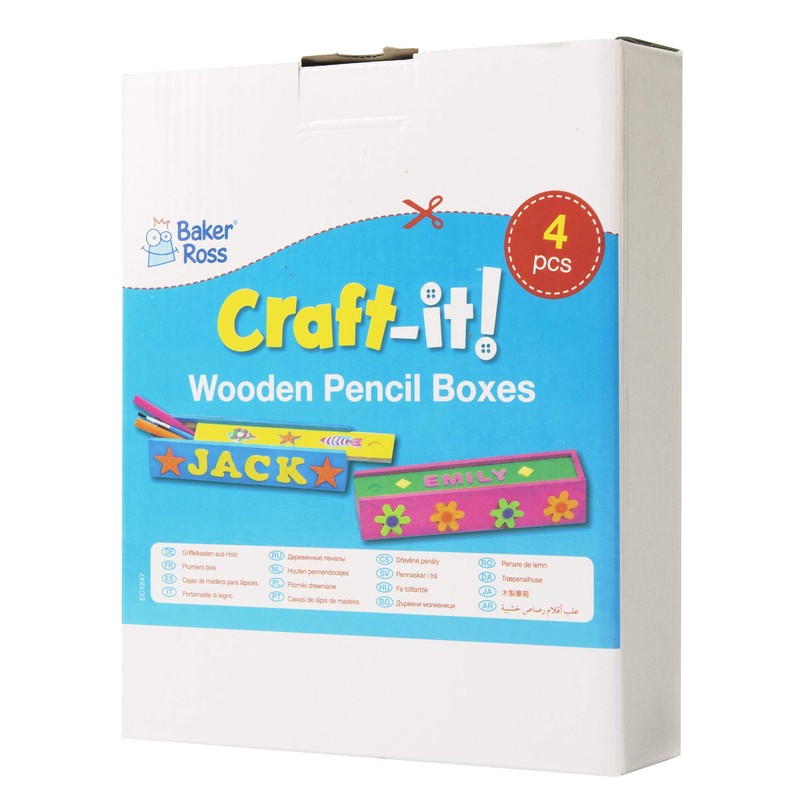 Baker Ross EC1247 Wooden Pencil Boxes (Box of 4) Plain