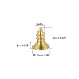 sourcing map Brass Wood Screws, M3.5x8mm Phillips Flat Head Self Tapping Connector for Door Hinges, Wooden Furniture, Home Appliances 150Pcs