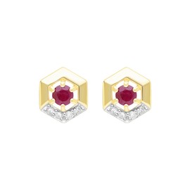 Ivy Gems 9ct Yellow Gold Ruby and Diamond Hexagon Stud Earrings