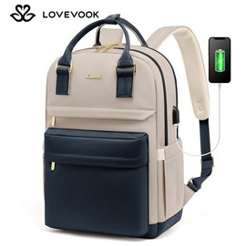 LOVEVOOK Laptop Backpack with USB Port, Backpack Purses for Women, Ideal Travel Backpacks for College, Work, Nursing, Travel, School Backpack, and Personal Item:_Nude-beige_15.6"-11.5"L * 17"H * 7.2"D