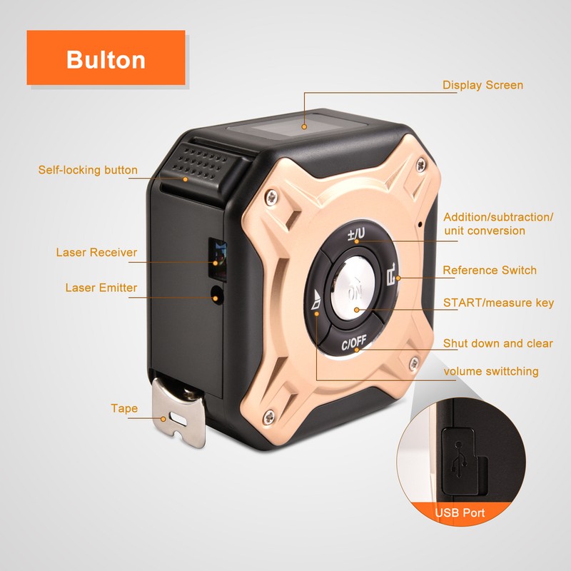 Infrared Electronic Tape Measure, 2-in-1 Handheld Electronic Rangefinder Measure Automatic