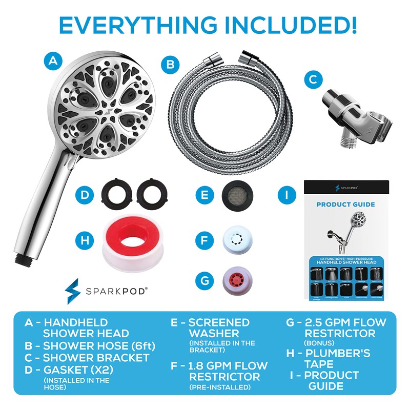 SparkPod 10-Mode Shower Head with Hose - Luxury 5" High