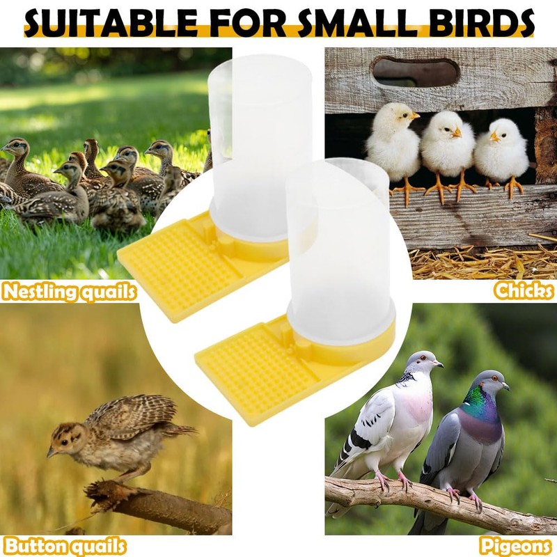 2 Pack Quail Waterer with Yellow Tray, 500ml Large Capacity