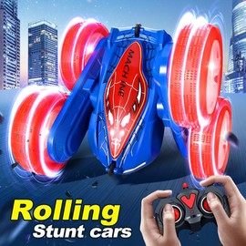 【Akeleo】Spider Remote Control Car for Boys and Girls,360° Rotating RC Car Toy with Cool Spray Pattern,Cool Light Rechargeable 4WD Stunt Vehicle:_Spider Remote Car+Twist Car (Two-in-on)
