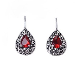 SUKKCCNO arete de plata S925 para mujer, con forma de pera, de plata de ley, con rubí, tallados