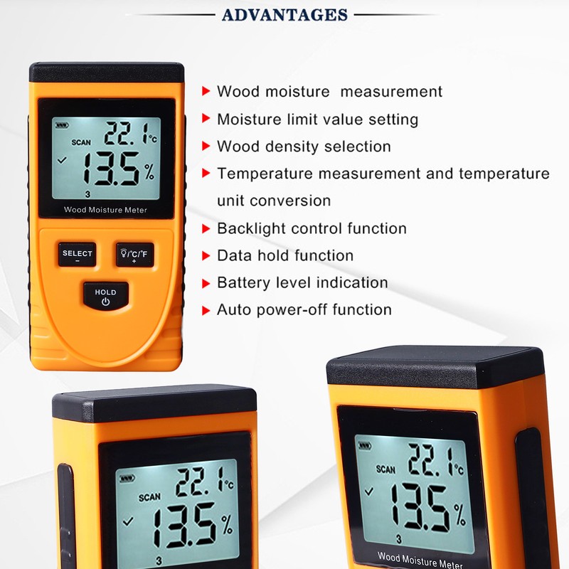 WT630 Wood Moisture Meter Pinless Induction 8 Levels Adjustment Multifunction
