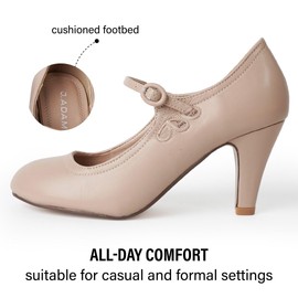 Kitten Heels Mary Jane Pumps By Zooshoo- Adorable Vintage Shoes- Unique Round Toe Design With An Adjustable Strap,Nude,11 B(M) US