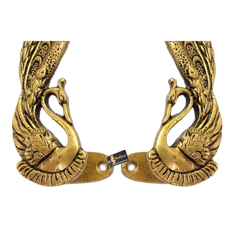 Two Moustaches Peacock Design 7 Inches Brass Door Handle -