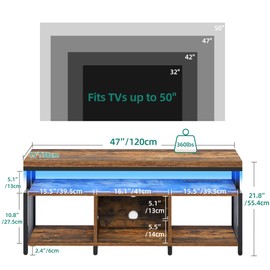 YITAHOME TV Stands for Living Room, Entertainment Center with Storage,TV Stand for 50/48 inch TV, LED TV Stand with Power Outlets, Industrial TV Console Cabinet, Retro Brown