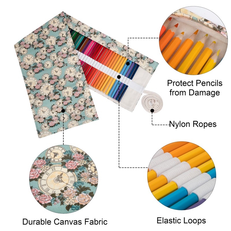 Newellsail Pencil Roll 72 Holes Canvas Rolling Pencil Case Portable