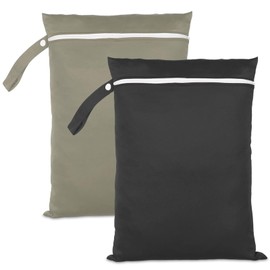 Druuzyl Pack of 2 Waterproof Wet Bags 40 x 30 cm (Black & Green) - Reusable Travel Laundry Bags with Zip - Perfect for Swimming Pool, Beach & Baby Nappies