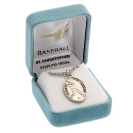 Heartland Men's Sterling Silver Saint Christopher Baseball Medal – Made in USA, Custom Chain Options, Ideal Present for Athletes, Baseball Players, and Sports Enthusiasts