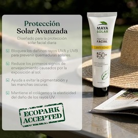 Maya Solar - Protector Solar Facial Anti-Edad FPS 50+ (50 ml) con Ácido Hialurónico