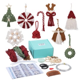 ORIGACH 9 Set DIY Macrame Christmas Ornaments Kits for Adults Beginners Handmade Macrame Elk Gnome Angel Snowflakes Candy Cane Hanging for Christmas Tree Boho Hand Woven Holiday Home Decorations