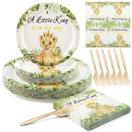 96Pcs Lion Baby Shower Tableware Set Jungle Theme Party Supplies for Sa fari Theme Birthday Supplies Animals Plates and Napkins Serve 24