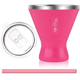 Yagady Stainless Steel Martini Tumbler with Lid & Cuttable Silicone Straw - 10oz Vacuum Sealed Insulated Martini Glass - Elegant Design Margarita Glass for Perfectly Chilled Drinks (Red)