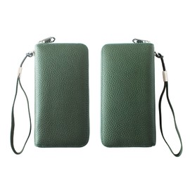 BESAITO Men's Long Wallet, Made by Leading Leather Craftsmen, Round Zipper, Wallet, Cowhide Leather, Wallet (with Removable Wrist Strap), green