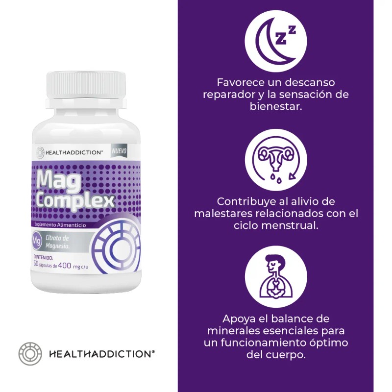 Citrato De Magnesio Mag Complex Healthaddiction. 60 Cápsulas Sabor Sin