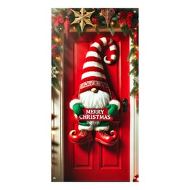 Christmas Door Cover Gnome Stripes 35x71 Inch Polyester