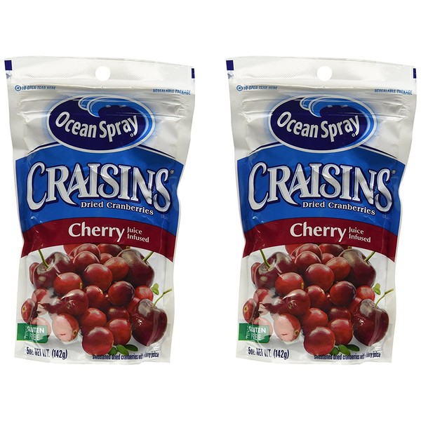 Ocean Spray Craisins Dried Canberries Cherry Juice Infused 5oz Bag, 2-bags