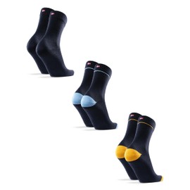 DANISH ENDURANCE 3-Pack Merino Wool Dress Socks, Breathable & Sweat-Wicking Crew Socks for Men & Women, Multicolor (1 x Navy, 1 x Navy/Yellow, 1 x Navy/Light blue), US Women 11-13 // US Men 9.5-12.5