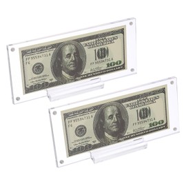 TOLIDA 2 Packs Clear Acrylic Dollar Bill Display Holder - Dollar Cash Dsiplay Frame, Paper Money Currency Ticket Protector for Bill Collectors Collection