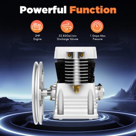 HinLIaDa 2HP Air Compressor Head Pump, 1.5KW Piston Twin Cylinder Air Compressor Head Pump Aluminum Oil Lubricated Pump Air Compressor Piston Pump Head Motor Oil Lubrication Pump Air Tool