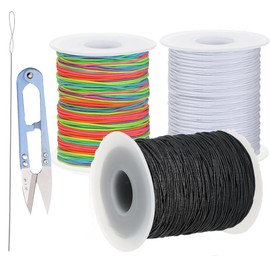 3 Rolls of 1mm 164 Foot Long Rainbow Black and White Elastic Rope, 1mm Rainbow Black and White Elastic String Bracelet Cord Jewelry Bead Thread for Bracelets, Necklaces, Beading and Jewelry Making