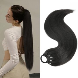 Ponytail Extension, 60 cm Long, Straight Ponytail Hairpiece, Synthetic Hair Extension Braid, Ponytail Extension, Real Hair Hairpiece, Ponytail Extensions, Braid for Women and Girls (Black)