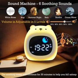 xinjinhju Alarm Clock, Children's Sleep Trainer, Digital Alarm Clock with Sound Machine, Colourful Light, Snooze and Timer Function, Light Alarm Clock, Wake Up Light for Girls, Boys, Teenagers - Bear