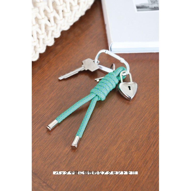 Macaroni Edge Bag Charm Heart Padlock Silver Paracord Keychain Lanyard