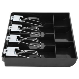 Cash Drawer, 32.2 x 24.5 x 3.5 cm, Coin Organiser, 7 Grids, Cash Tray with 4 Banknotes and 3 Coin Trays, Cash Drawer for Point of Sale, Shopping Mall (Black)