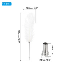 PATIKIL Feather Ballpoint Pen, 0.5mm Fluffy Vintage Ink Quill Pen Refined Plated Rod Quill Pen with Stand Holder for Calligraphy Writing Signature Guest Wedding Gift, White
