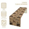 Retro Rustic Table Runner, Moose Deer Bear Leaf Forest Tree