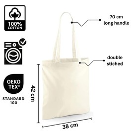 Cotton Tote Bags, Bulk Shopping Bag Cotton Bags, Multipack, 100% Cotton Canvas, Reusable Grocery Cloth Bag, Extra Strong Long Handle Double Stitched Ideal for Printing 5 10 20 pack (3, Natural)